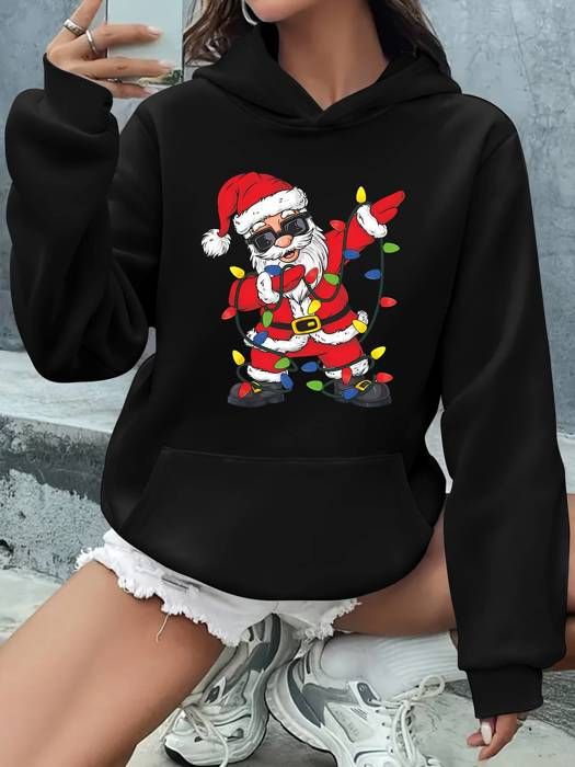 Sweat à capuche kangourou à imprimé Père Noël