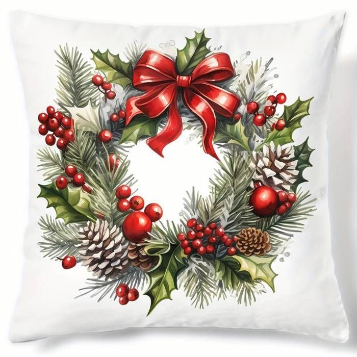 Housse de Coussin Charme de Noël 44.96cm - Motif Arbre Festif, Bonhomme de Neige & Oiseau