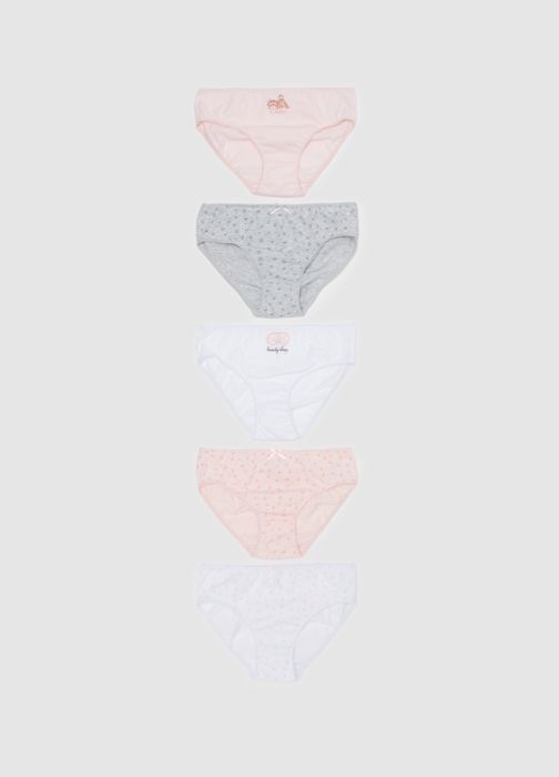 Culottes - OVS KIDS - Lot de 5 - Coton biologique - Imprimé animalier - Blanc/Rose