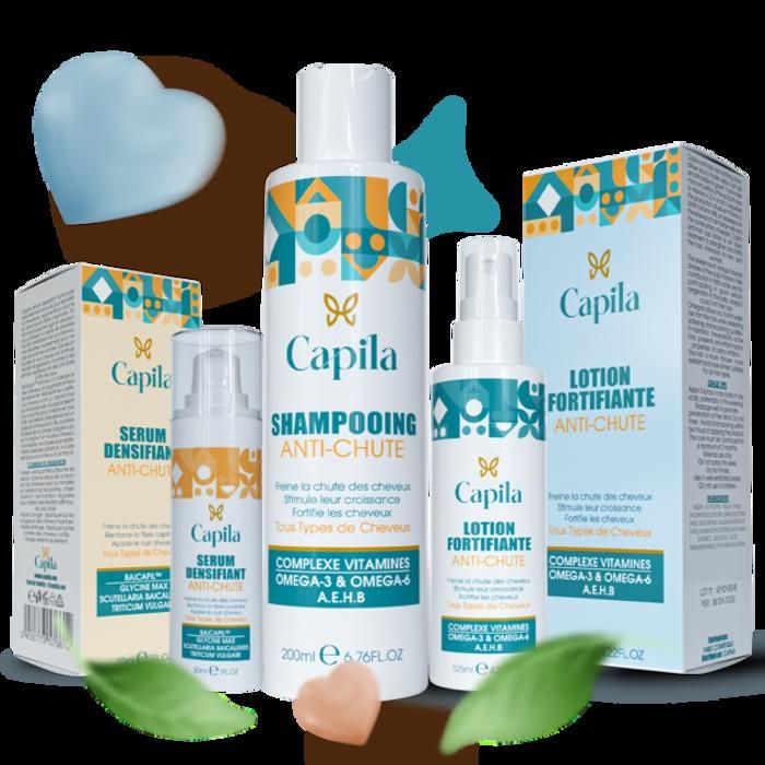 Capila - Pack soin Anti-chute tous types de cheveux - Shampoing 200ml + Sérum Densifiant 30ml + Lotion Fortifiante 125ml