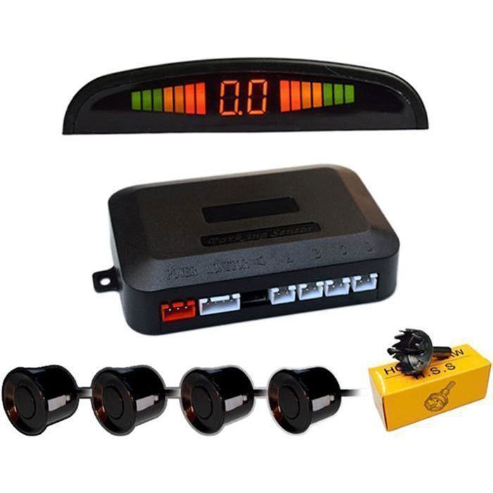 Radars de recul pour Voiture, 4 capteurs universels Voiture avec Affichage Couleur LED, kit Alarme Audio (Noir)