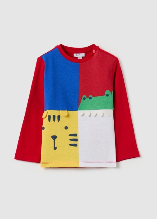 T-shirt color block à manches longues en coton biologique