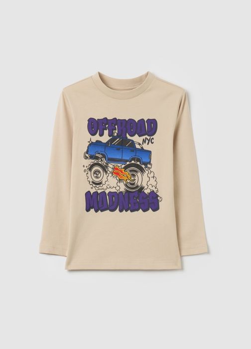 T-shirt en coton avec imprimé et manches longues