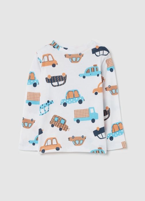 T-shirt à manches longues - FAGOTTINO - Imprimé voitures - 100% coton - Blanc Optique - Regular