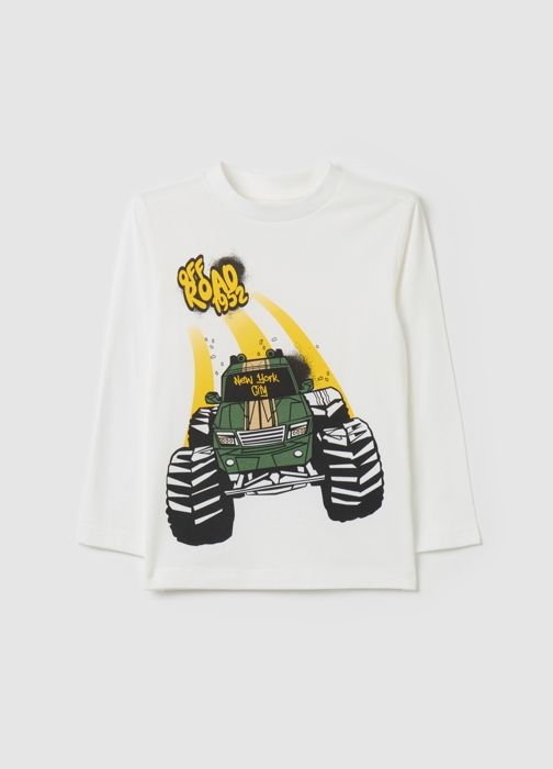 T-shirt en coton avec imprimé et manches longues