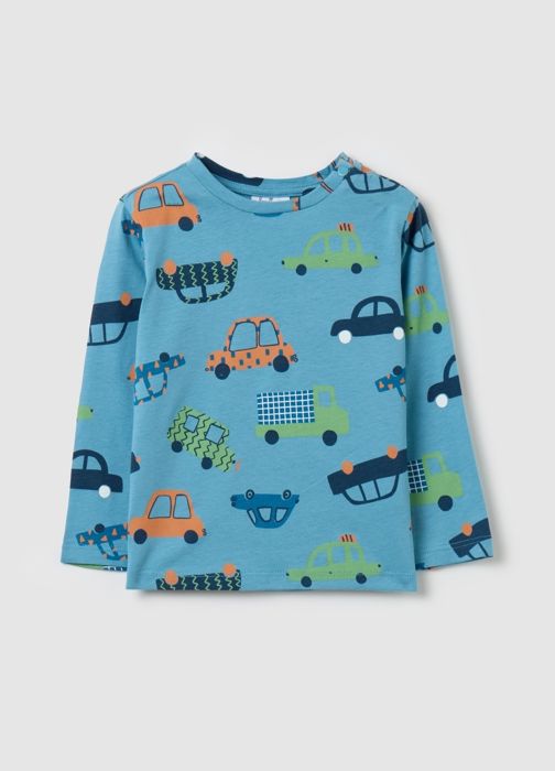 T-shirt à manches longues - FAGOTTINO - Imprimé voitures - 100% coton - Bleu clair - Enfant