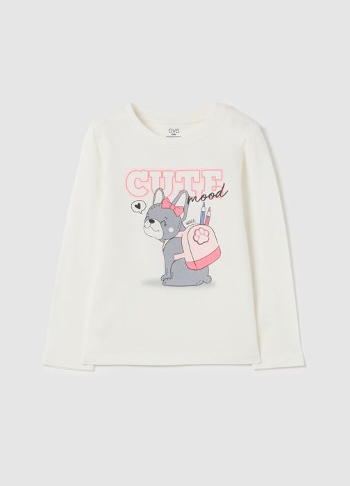 T-shirt - OVS KIDS - Chiot fille - 100% coton - Manches longues - Col rond
