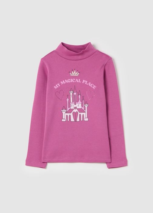 T-shirt à col montant avec imprimé et strass