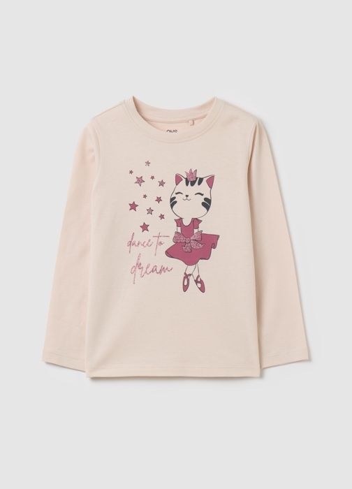 T-shirt à imprimé pailleté et manches longues