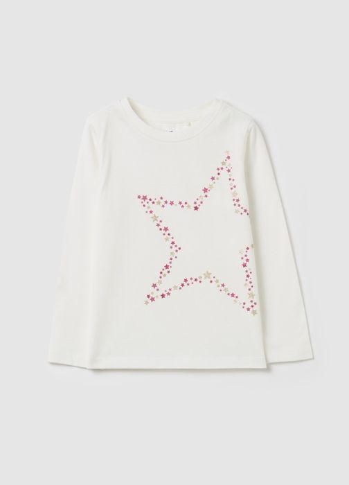 T-shirt à imprimé pailleté et manches longues