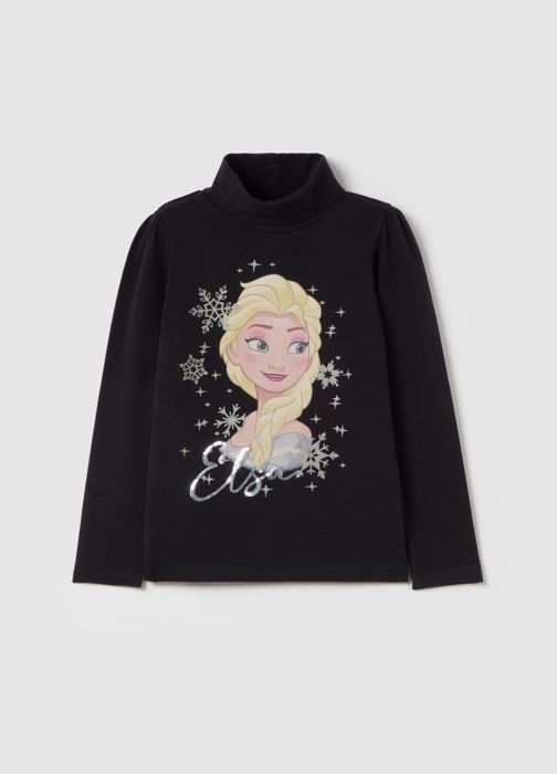 T-shirt col montant avec imprimé Elsa et strass