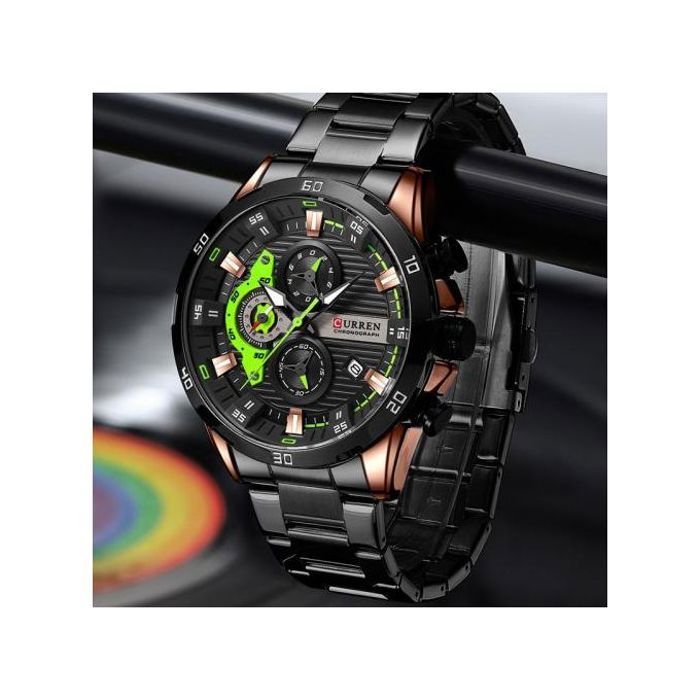 Montre - Curren - Chronographe - Étanche 3ATM - Noir - Acier