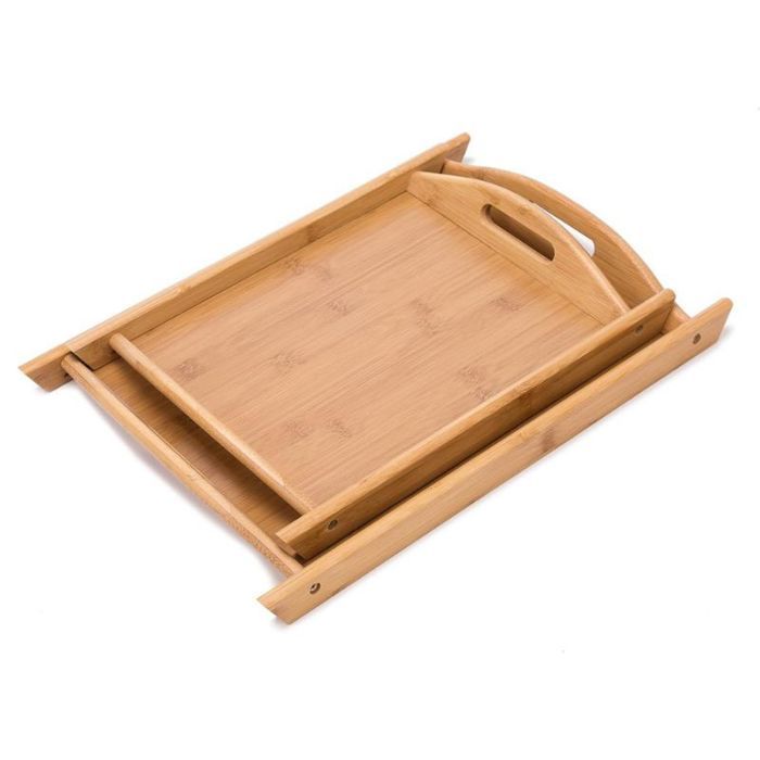 Ensemble de 2 Plateaux de service en bois de bambou rectangulaires 38 x 26 cm et 44 x 30 cm
