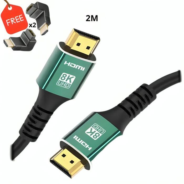 Câble HDMI 8K 2 m + 2 Adaptateur hdmi coudé gratuit
