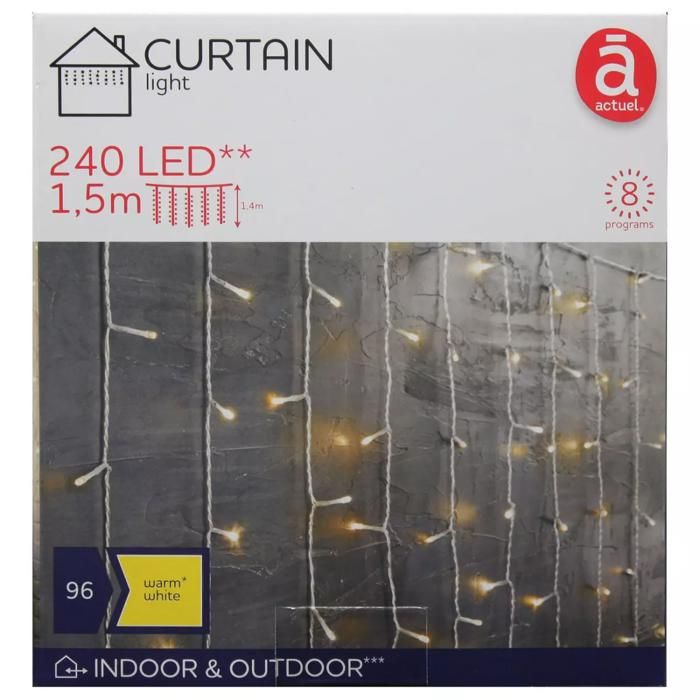 Rideau Lumineux 240 LED Blanc Chaud 8 Programmes