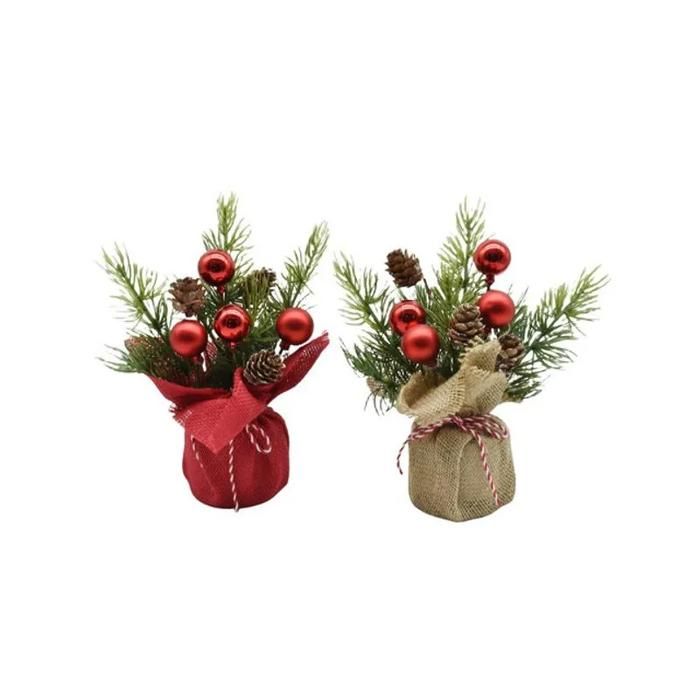 Décoration de sapin de Noël pour table, avec globes et cônes, 20 cm