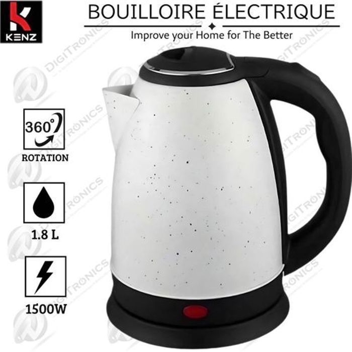 KENZ Bouilloire Électrique 1.8L 1500W - Système D’arrêt Automatique Et Manuel - 240V - 50/60Hz - YC7834