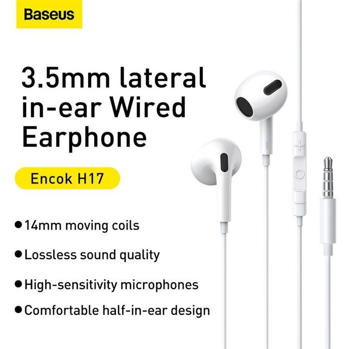 Écouteurs filaires intra-auriculaires Baseus Encok 3,5 mm latéraux H17 Blanc