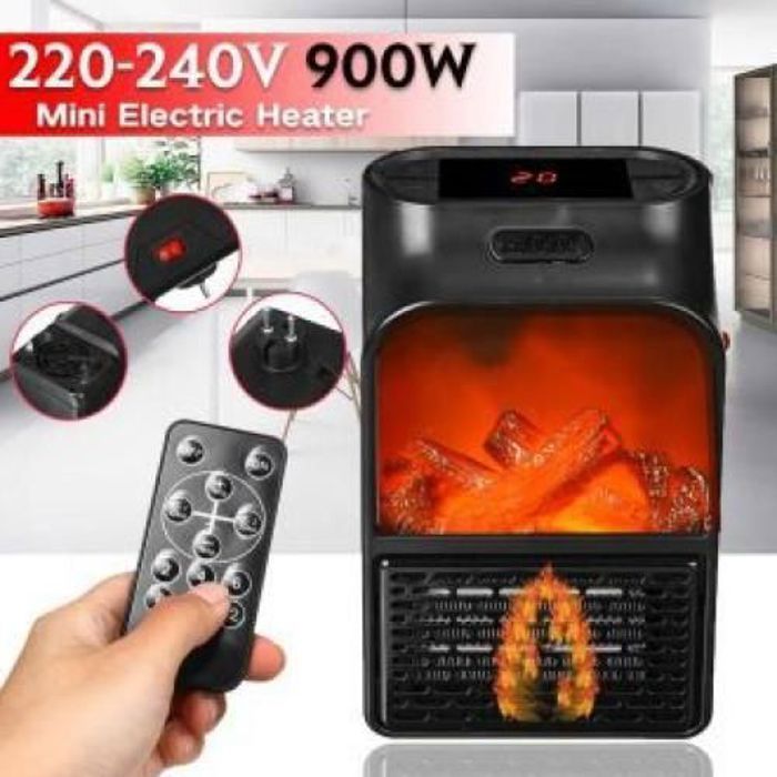 Chauffage Électrique - Flamme Heater - Mini Portable - 900W - Télécommande - Compact et Léger