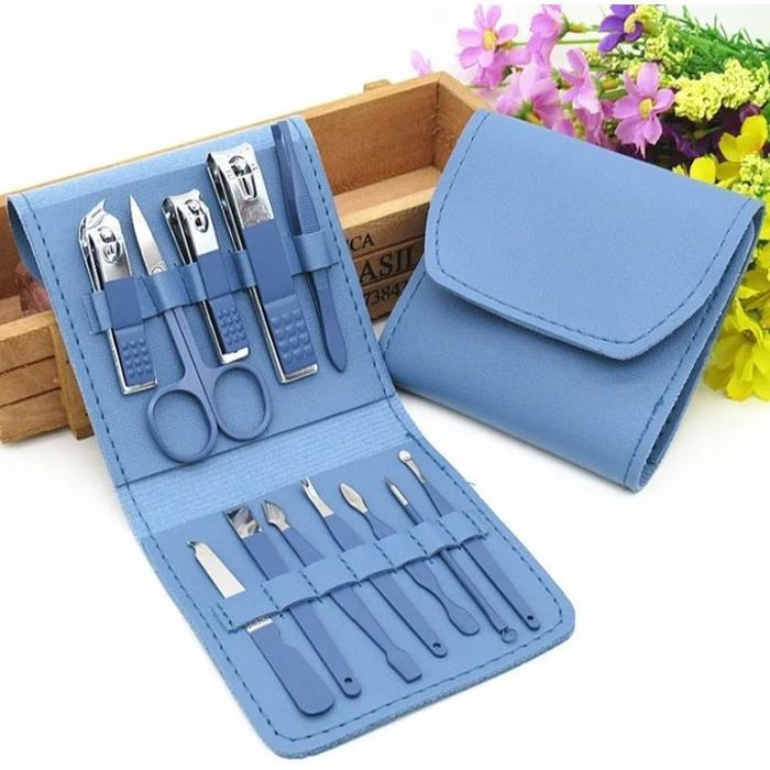 Ensemble de coupe-ongles en acier inoxydable, avec sac pliant, 12 piéces