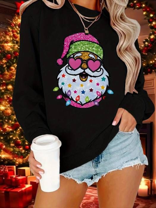 Sweatshirt Festif à Noël pour femme girl - Col Rond Décontracté, Pull à Manches Longues pour l'Automne & l'Hiver