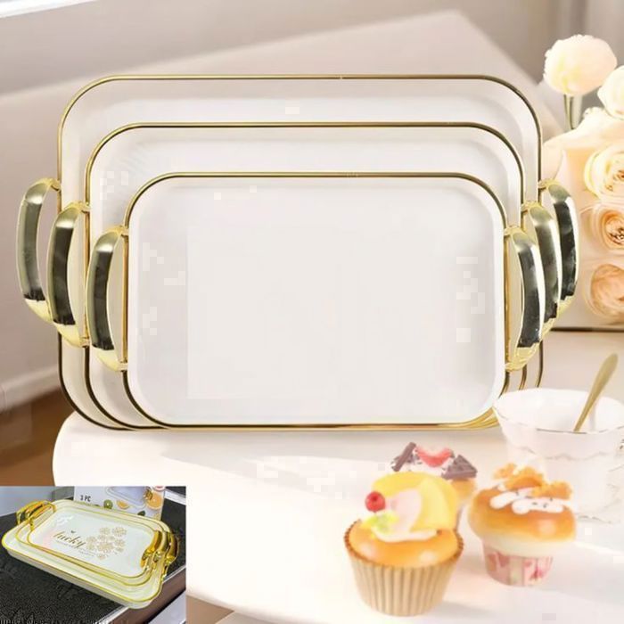 Lot de 3 Plateaux Rectangulaires Multi-usages en Plastique - Blanc