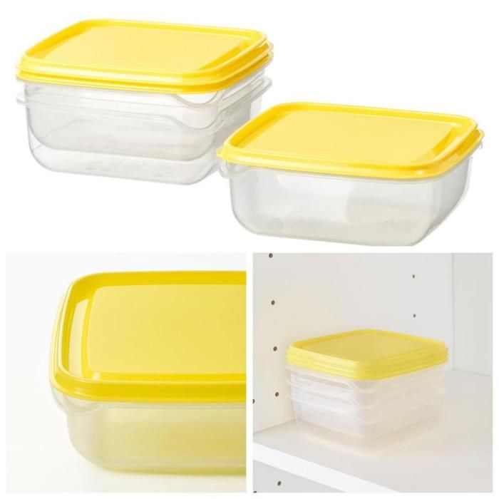 Pack de 6 Boîtes de Conservation Empilables 0.6L - Transparent/Jaune
