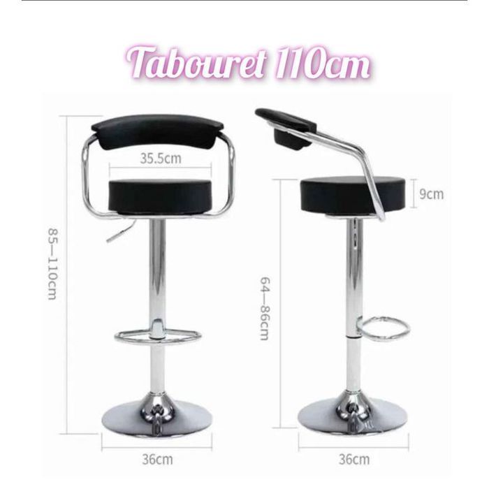 Tabouret de bar en cuir noir réglable 110cm de hauteur