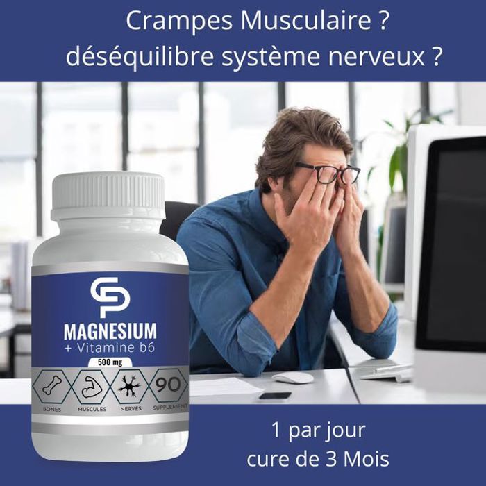 Magnésium 500 mg 90 gélules Énergie Journalière Sommeil et Récupération Musculaire Complète  Santé Digestive et Osseuse