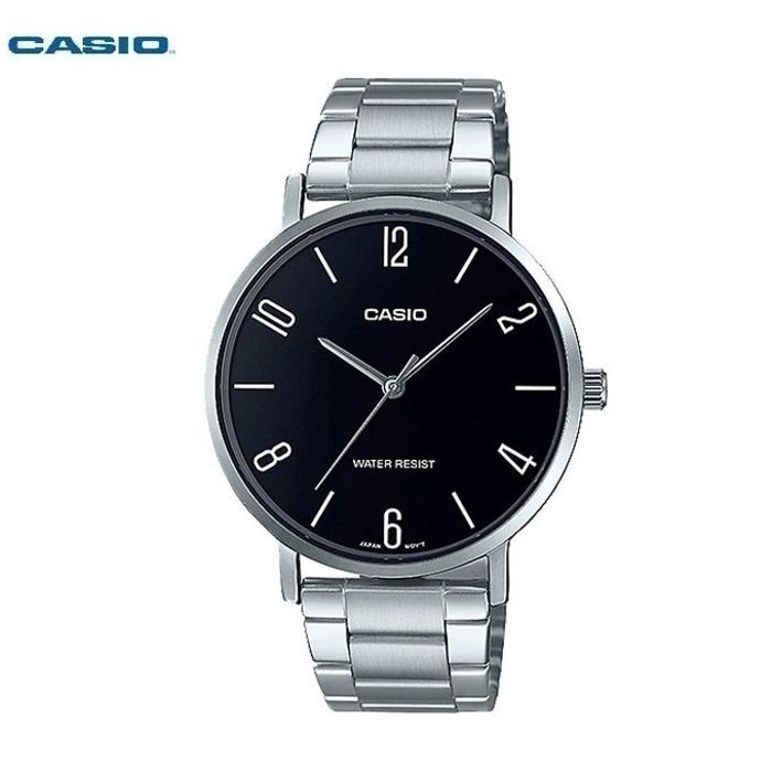 Casio montre résistant à l'eau pour homme en acier inoxydable avec cadran noir-mtp-vt01d-1b2udf