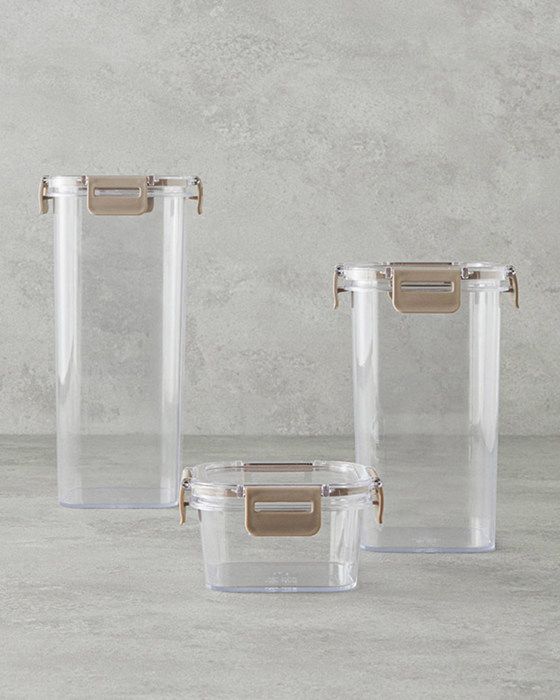 Boîte À Aliments Plastique Super Lock, Ensemble de 3, capacité 400 + 1400 + 17800 ml, coloris Beige