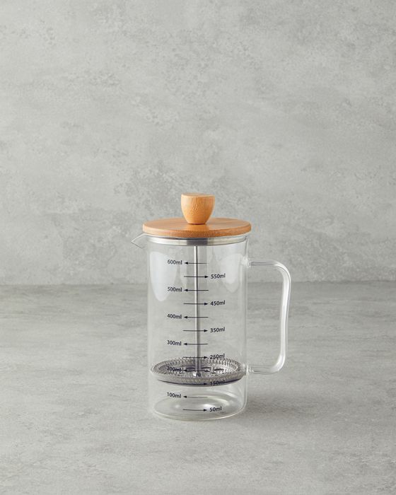 Cafetière À Piston - Non spécifié - 600 ml - Verre Borosilicate - Couvercle en Bambou - Transparent