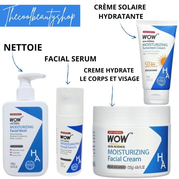 Coffret soins visage : Crème qui hydrate le corps et le visage + nettoyant + sérum visage + crème solaire hydratante
