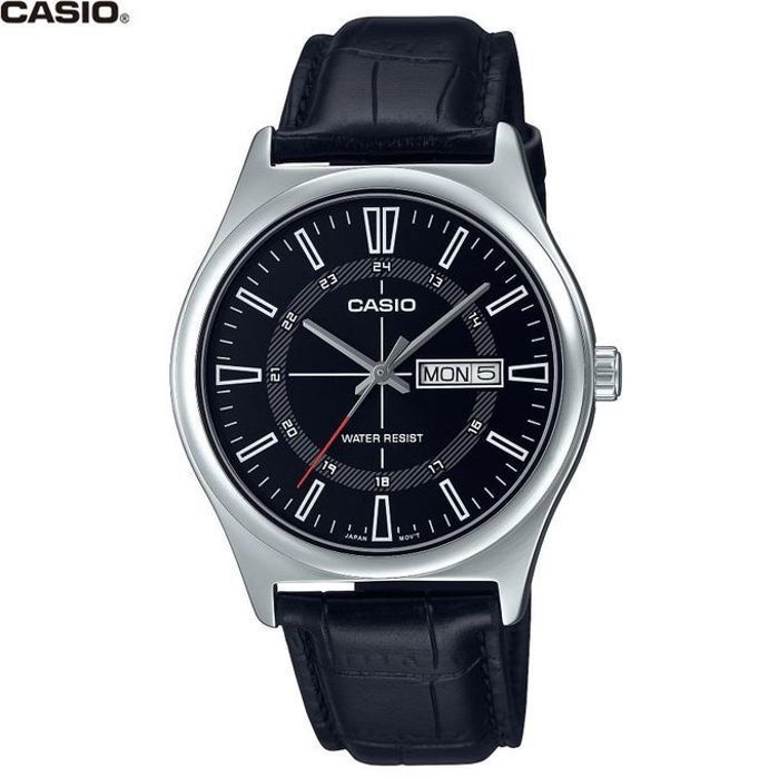 Casio Montre homme Bracelet en cuir cadtran noir résistant à l'eau-mtp-v006l-1budf
