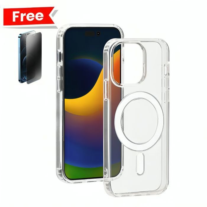 Coque iPhone 15 Magnétique Crystal Clear Transparente compatible avec MagSafe + Incassable Fumé Gratuit