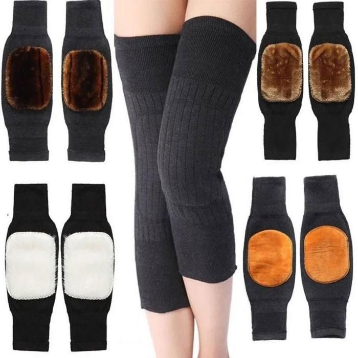 1 paire de genouillères chaudes pour adultes, manchons de genou avec bretelles pour hommes et femmes (Couleur aléatoire)