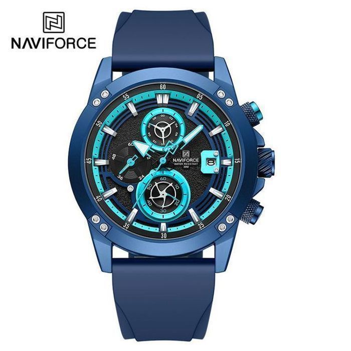 Naviforce Montre bracelet de sport à quartz pour homme bracelet en silicone étanche bleu,avec boite