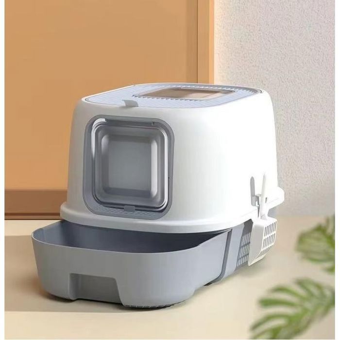 Bac à Litière, Maison de toilette pour Chat avec tiroir - retractable - GRIS