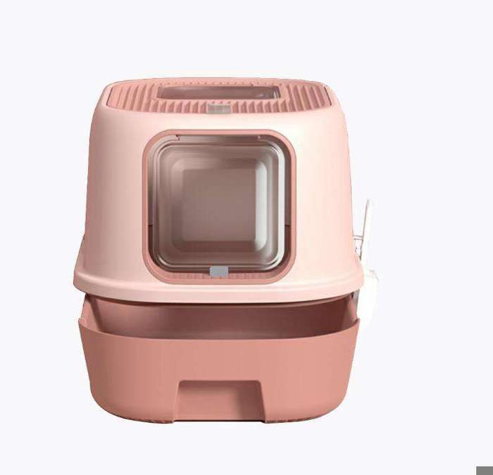 Bac à Litière, Maison de toilette pour Chat avec tiroir - retractable - ROSE