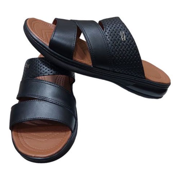 Sandale - HOMME NOIR Cuire Collection - NOIR - Cuir véritable - Confortable - Semelle intérieure douce - Marjane Mall - Image 2