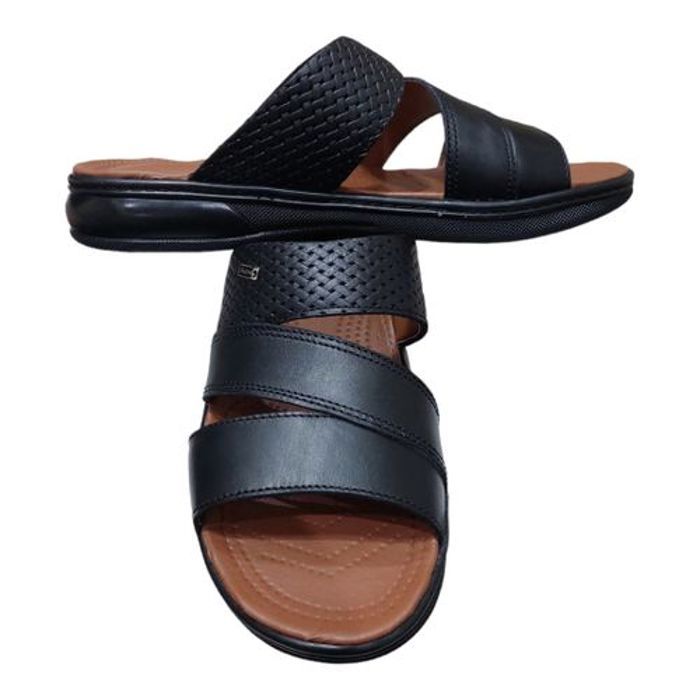 Sandale - HOMME NOIR Cuire Collection - NOIR - Cuir véritable - Confortable - Semelle intérieure douce - Marjane Mall - Image 3