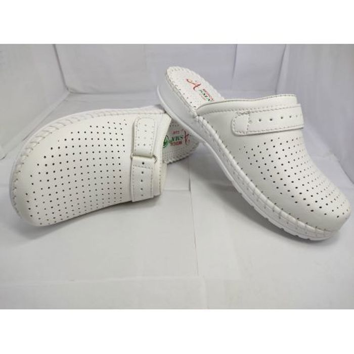 Sabot Médical Femme - Medical Euro - Confortable - Cuir Fin - Taille 38 - Blanc