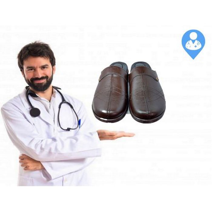 Sabot Médical - SABOT MARRON - Cuir Marron - Confort Médical - Tendance 2023 - Taille 43