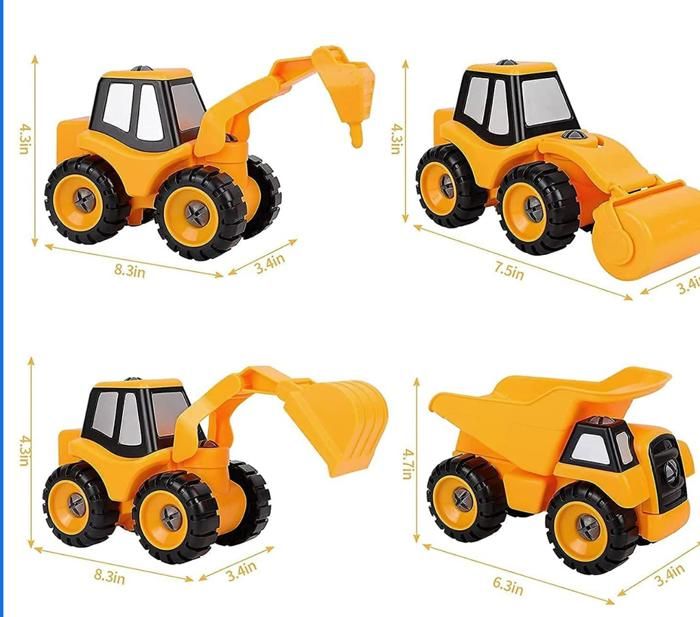 DeeXop 4 en 1 Assemblage Vehicules de Chantier - Jeu Educatif pour Enfants Garçons Filles