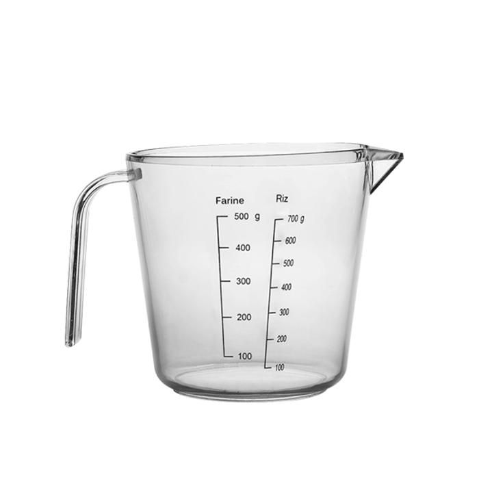 Verre doseur plastique 1L gradué en grammes et millilitres