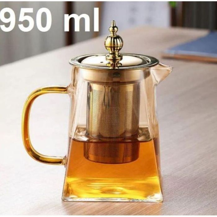 Théière en verre 950 ml avec infuseur Amovible en Acier Inoxydable