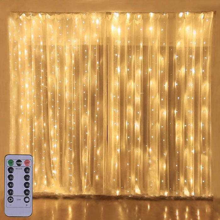 Rideau lumineux 300 LED en fil de cuivre, 8 modes, guirlande lumineuse flexible avec télécommande, décoration de fenêtre