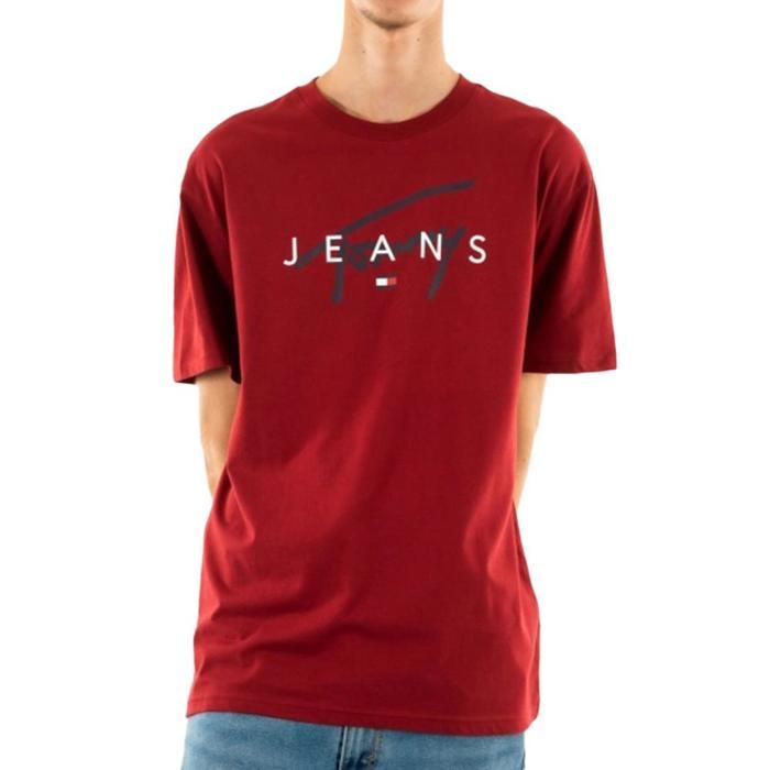 T-shirt - TOMMY HILFIGER - Reg Signature - Rouge - Manches courtes - 100% Coton