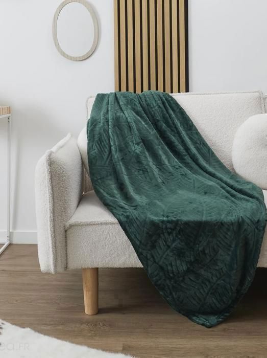 Plaid - TX0121A - Flanelle Embossé - 180x220 cm - Vert Sapin - Doux et Chaud