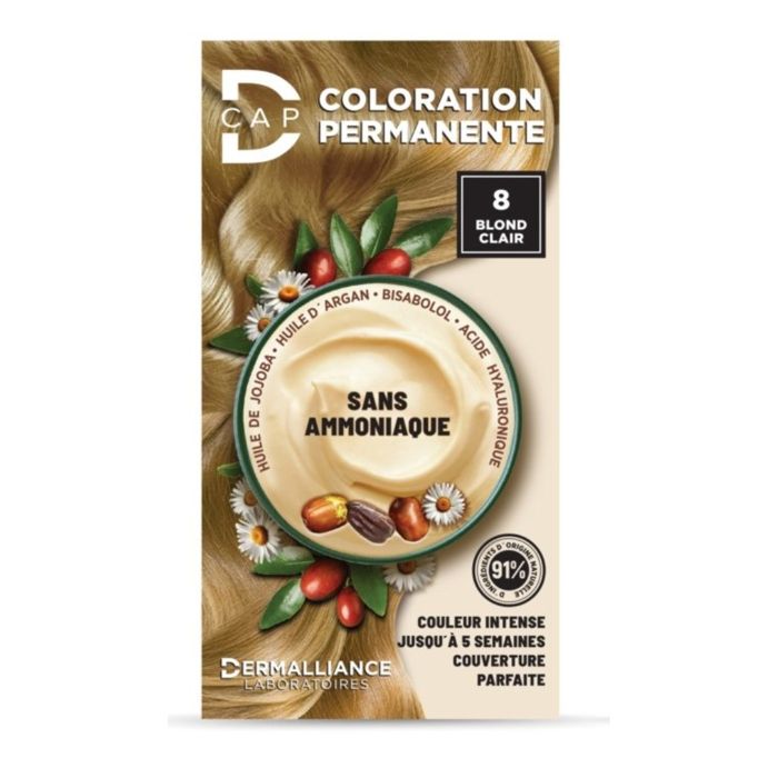 Teinture capillaire - D-CAP - N° 8 Blond - Couverture cheveux blancs - Formule respectueuse - 60 ml